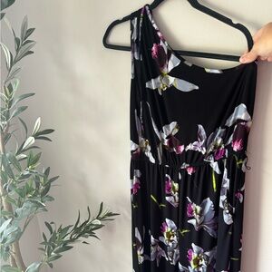 Floral wide leg stretch one shoulder jumpsuit